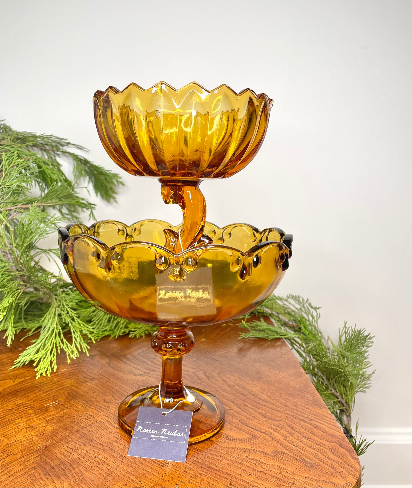 Vintage Amber Indiana Glass Pedestal Bowl